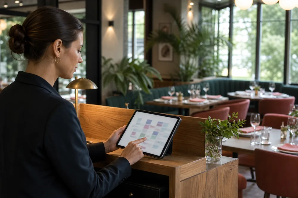 responsabile di sala che controlla dati e prenotazioni del ristorante