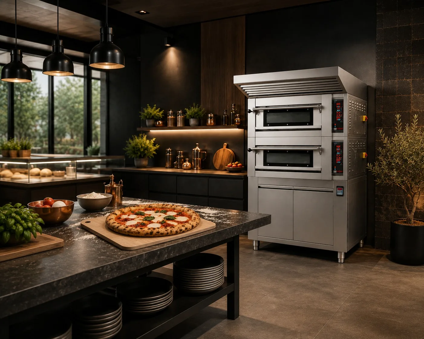 Forno elettrico professionale a due camere Sud Forni in un laboratorio di pizzeria