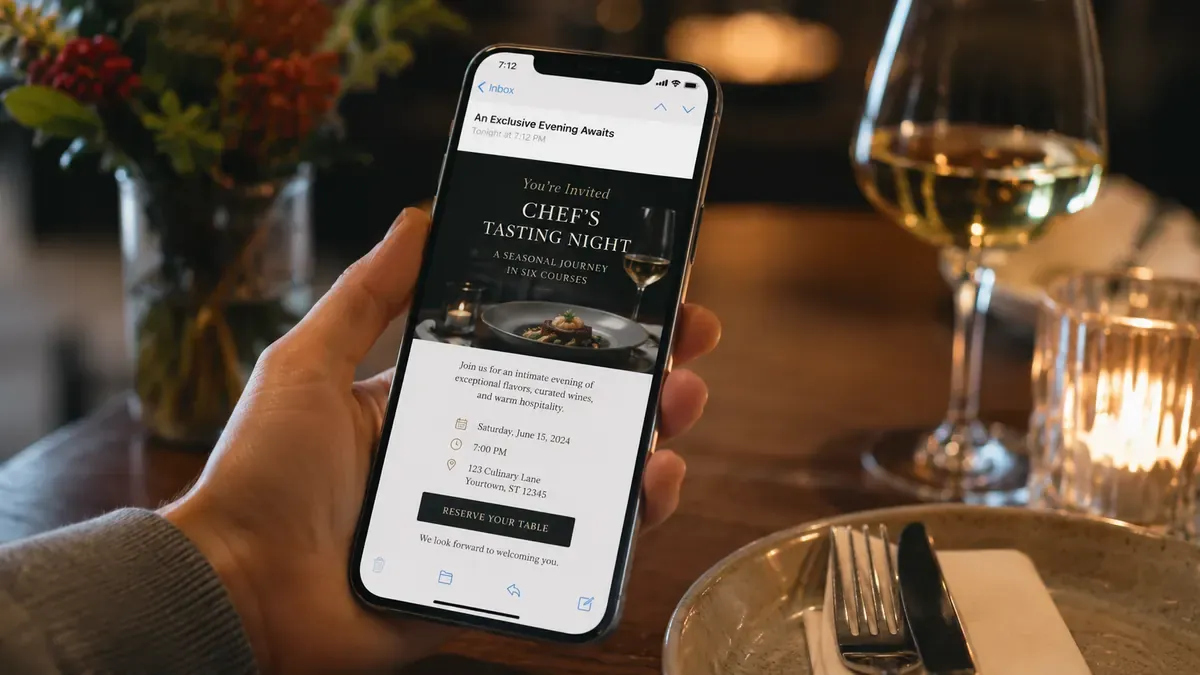 newsletter ristorante con invito a una serata speciale