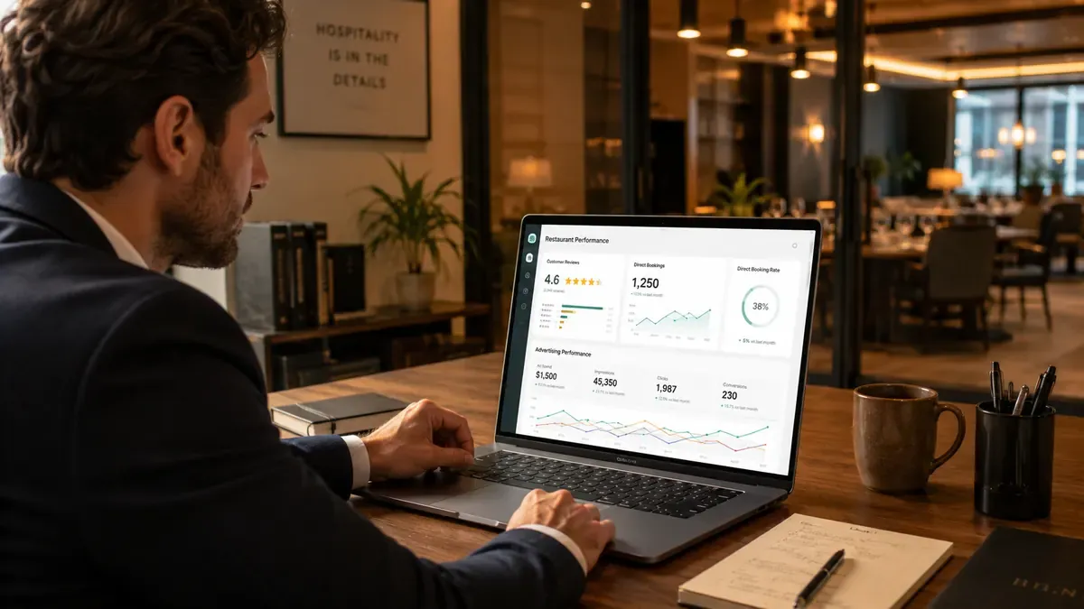 ristoratore che analizza marketing e prenotazioni del locale