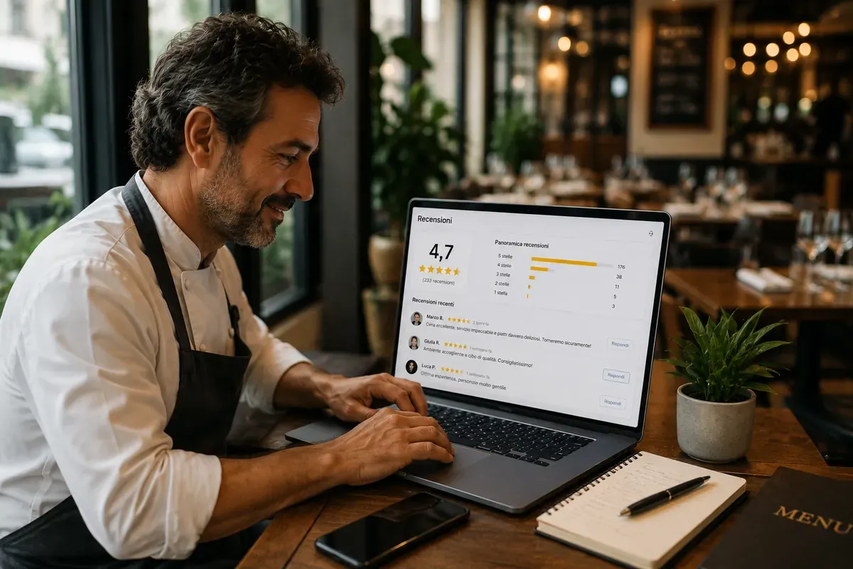 ristoratore che risponde alle recensioni Google del proprio ristorante