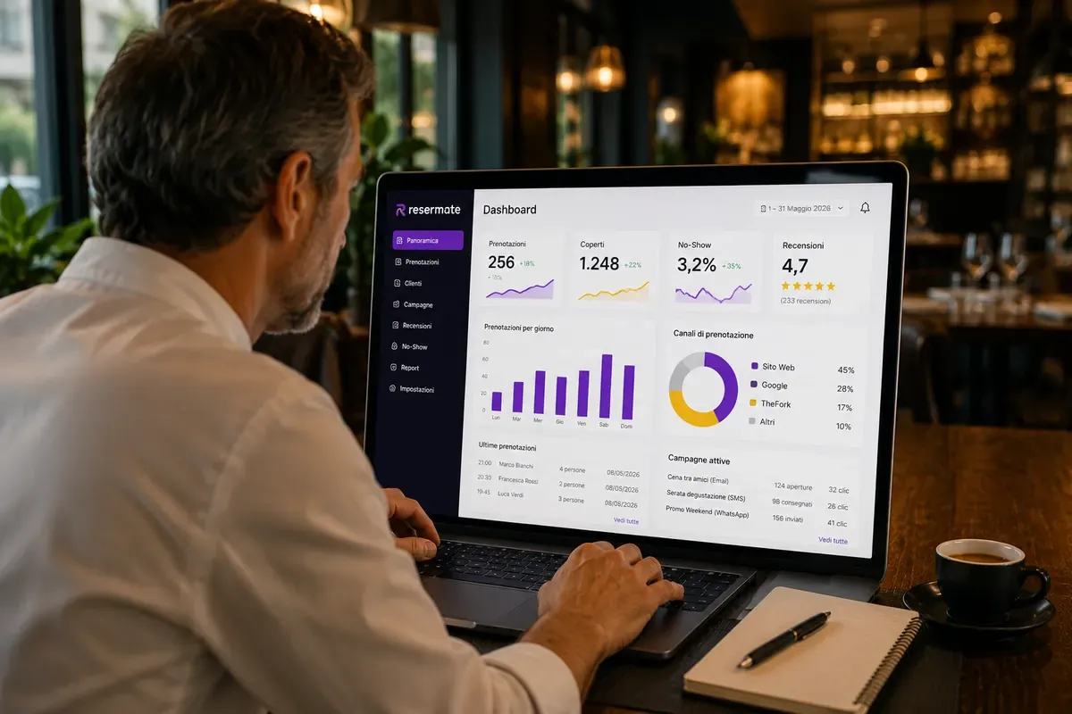 dashboard di gestione prenotazioni e recensioni per un ristorante